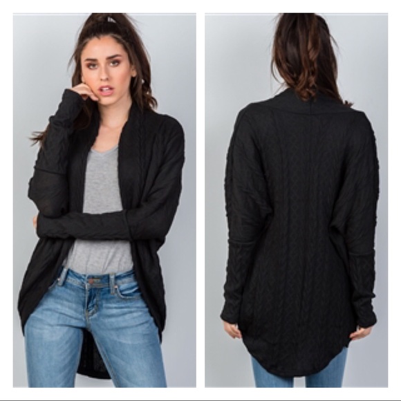 Sweaters - SALES ❗️BLACK DROP SHOULDER CABLE KNIT CARDIGAN